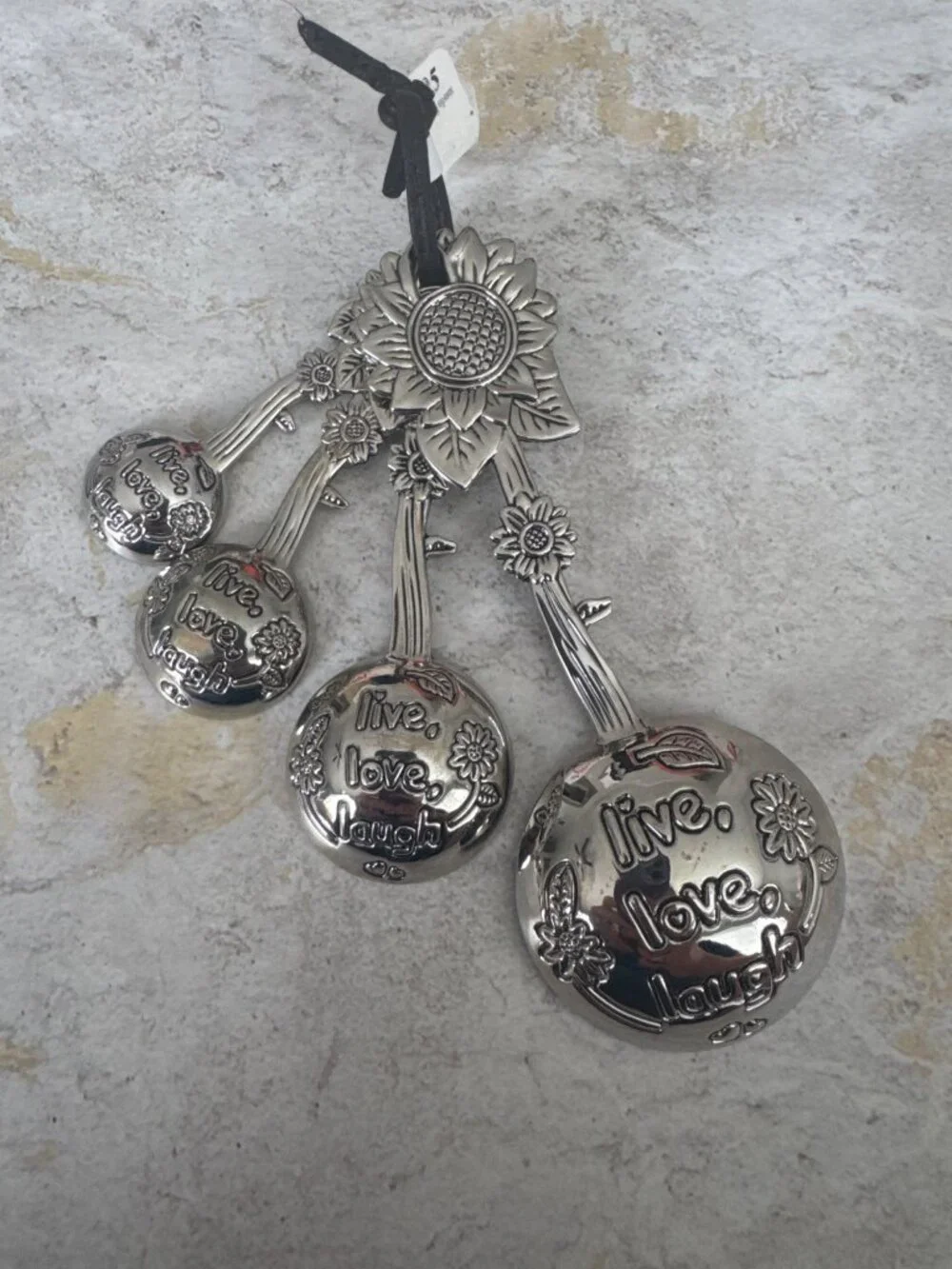 Live Laugh Love Silver Rooster Measuring Spoons Giftable NWT
